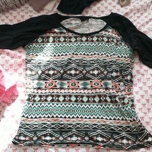 Cruel Girl Black and Green Patterned Long Sleeve Top